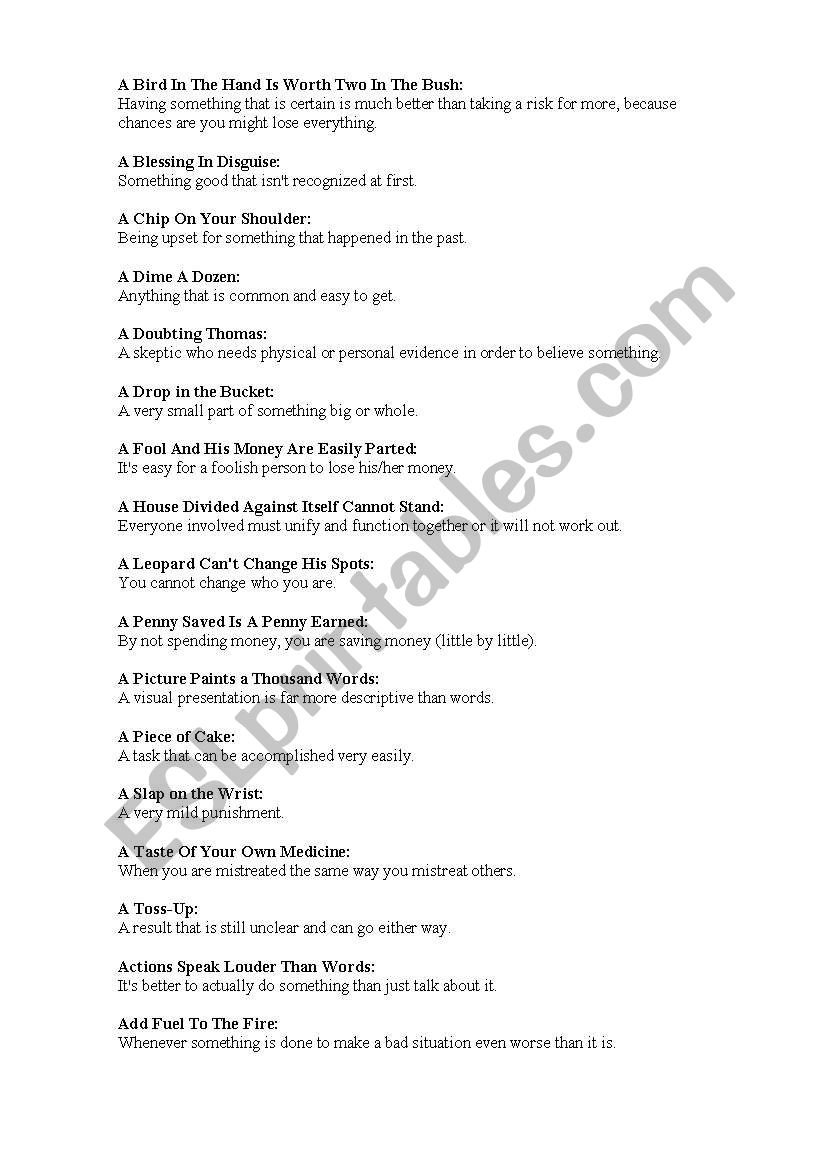 Idioms worksheet