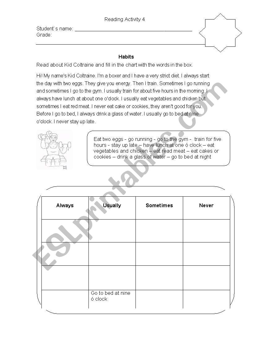 Reading activity with Present Simple and Frequency Adverbs