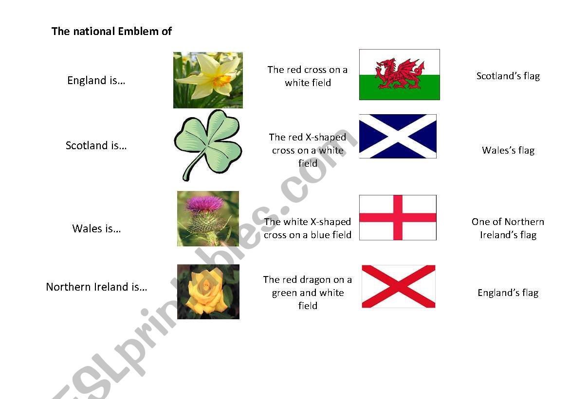 The Match Exercise about the symbles and flags of the UK