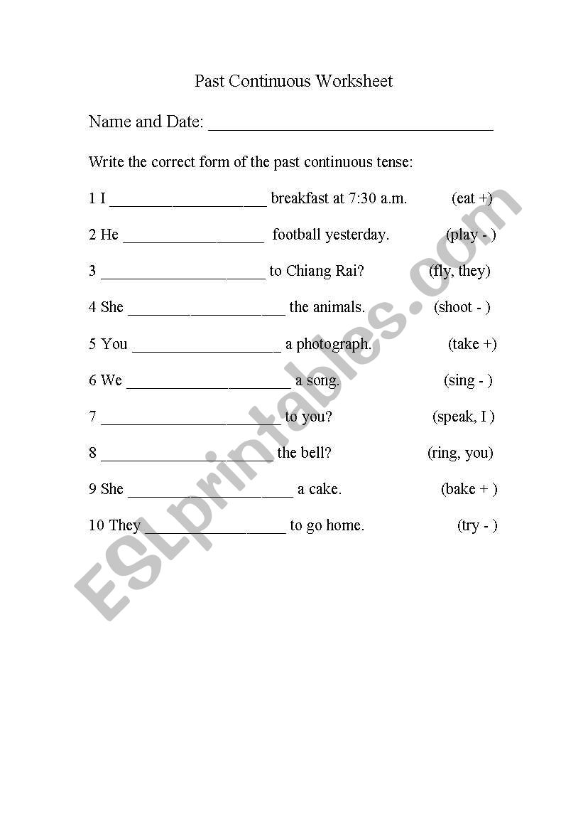 past continuous worksheet worksheet