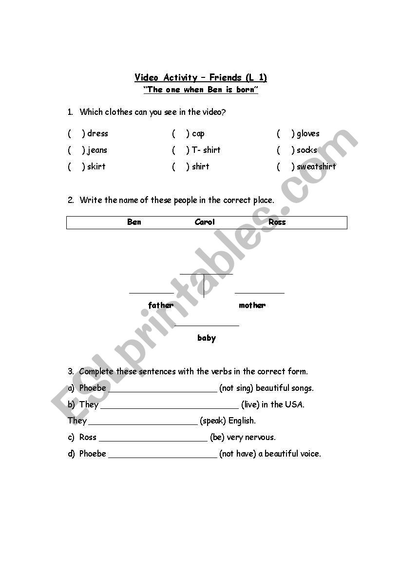 Friends worksheet