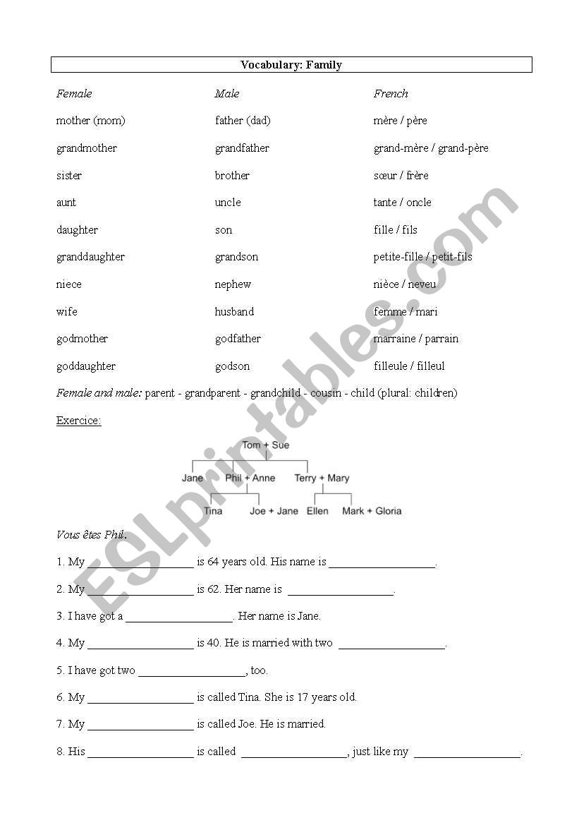 family vocabulary worksheet