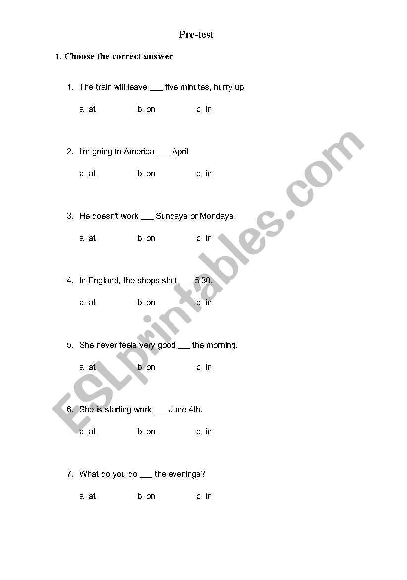 Basic Grammar test worksheet