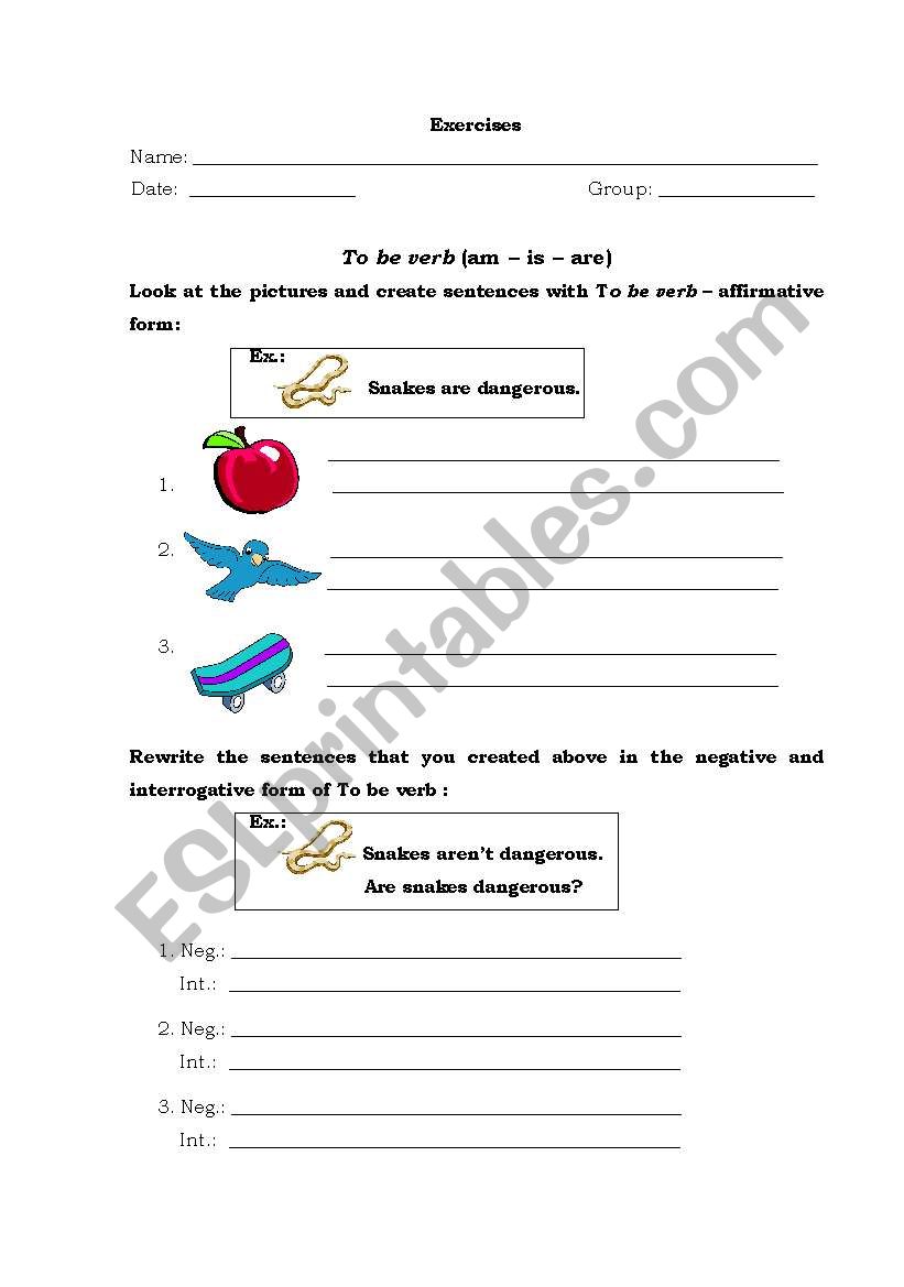 To Be Verb worksheet