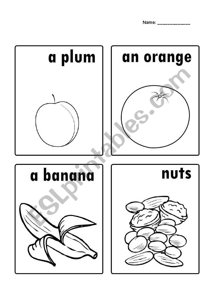 Fruit colour in - Plum, Orange, Banana, Nuts