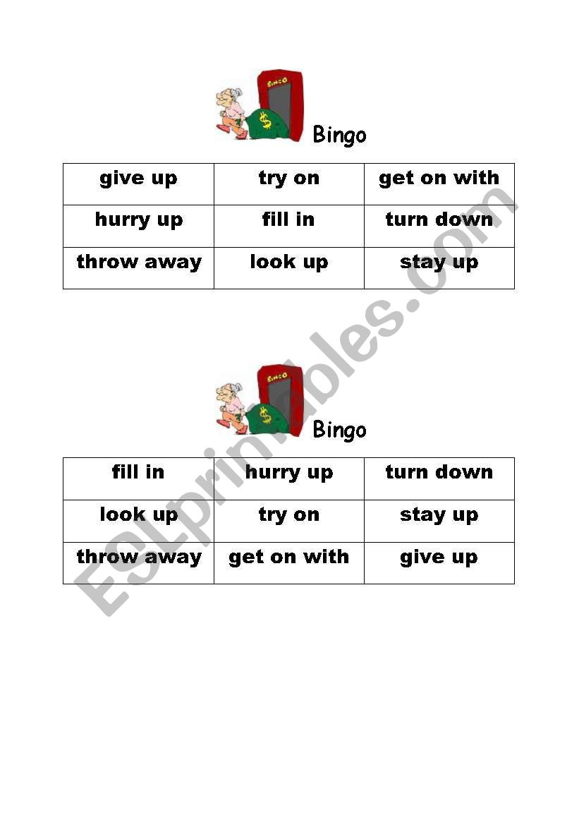 Phrasal verbs bingo  worksheet