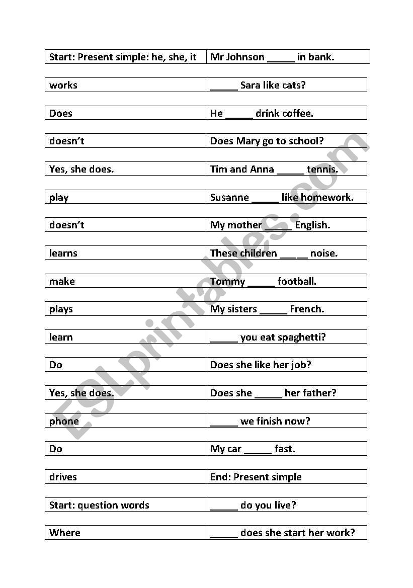 Domino worksheet