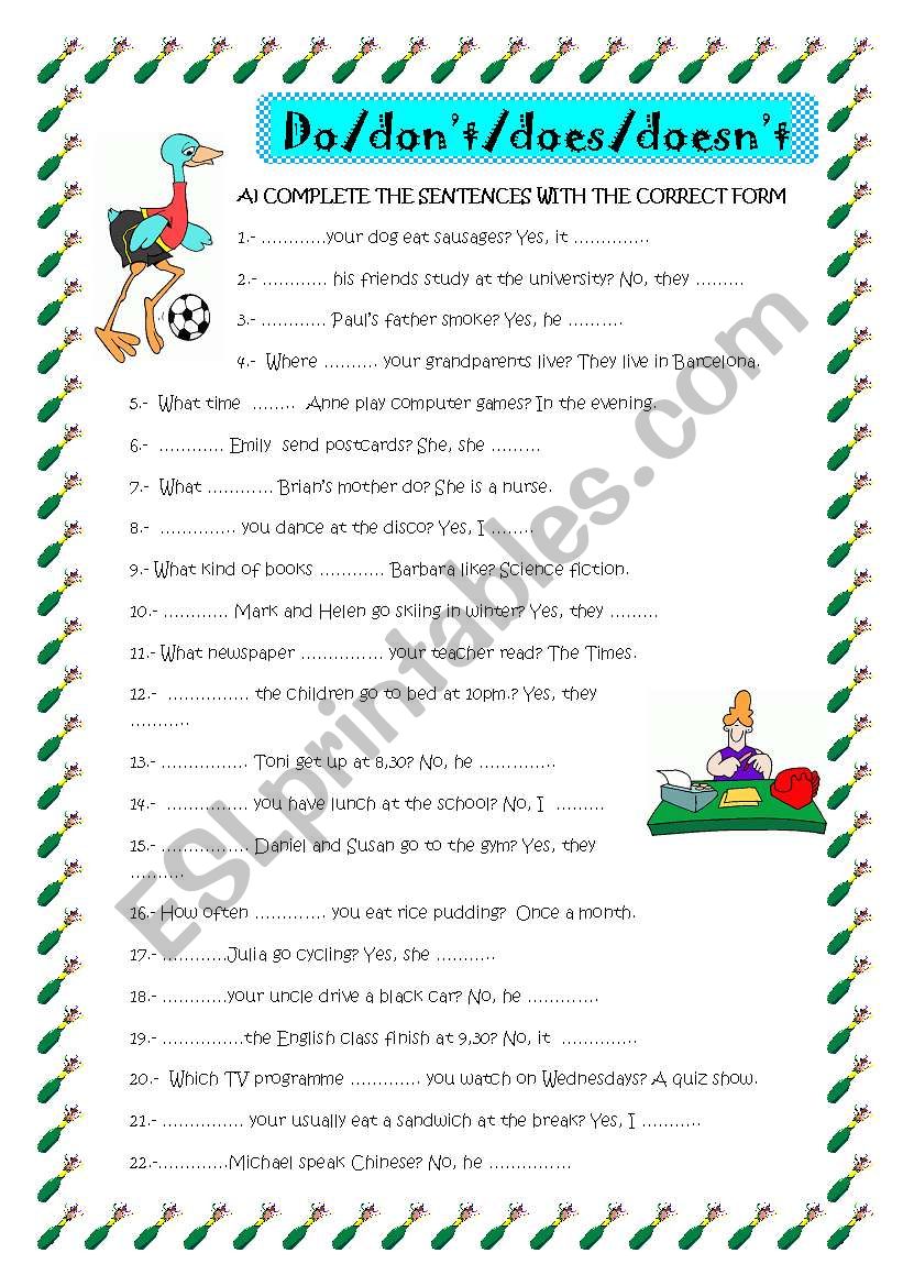 DO,DON´T, DOES, DOESN´T - ESL Worksheet By Mariaah