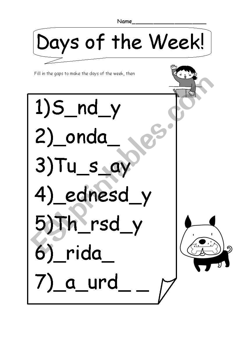 Days Of The Week ESL Worksheet By Laura Jane