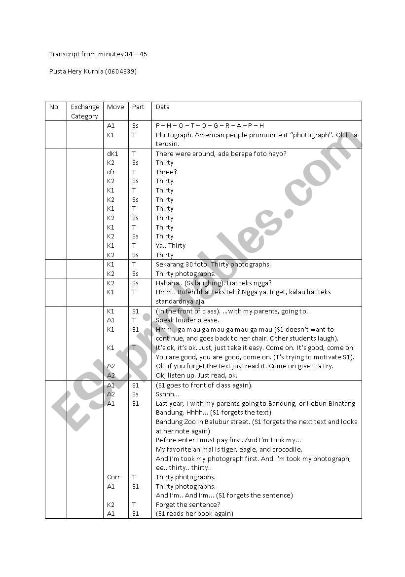 Transcript worksheet