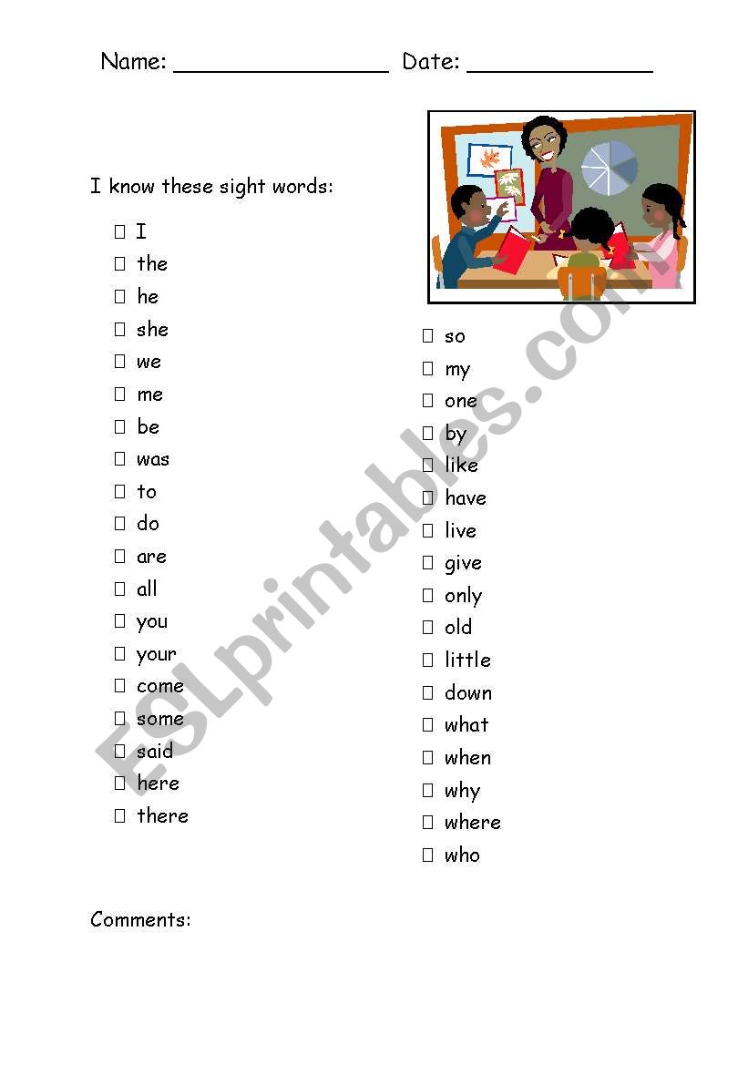 First Sight Words for Kindergarten
