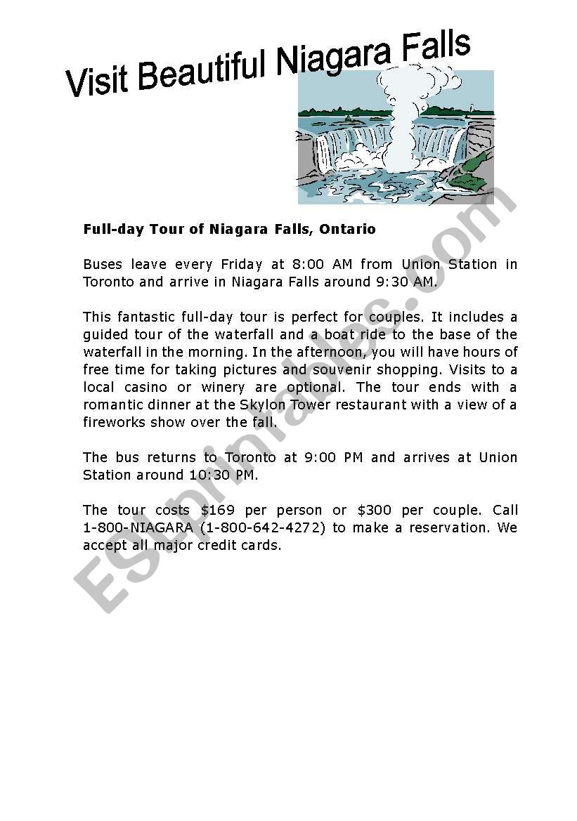 Niagara Falls Travel Brochure worksheet