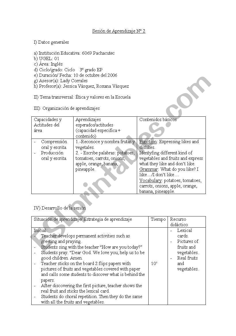 fruits and vegetables worksheet