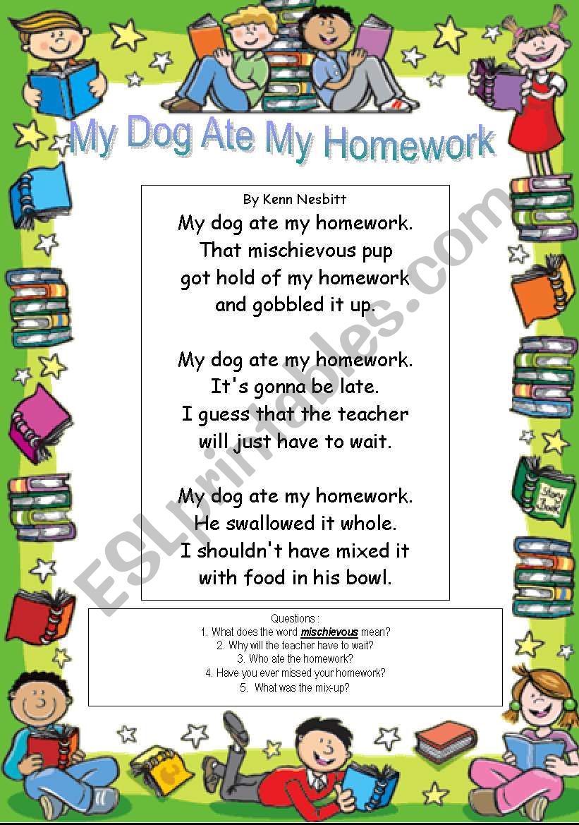 my doggy ate my homework poem by dave crawley