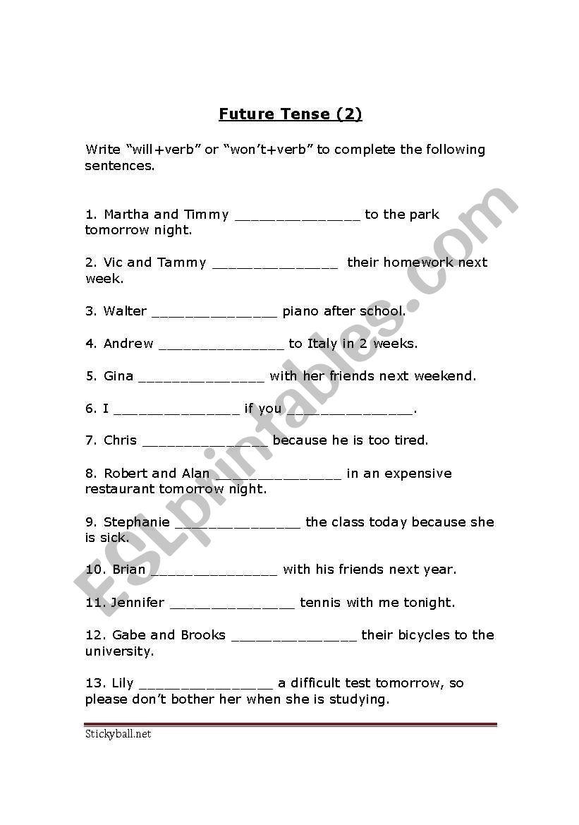 future tense worksheet