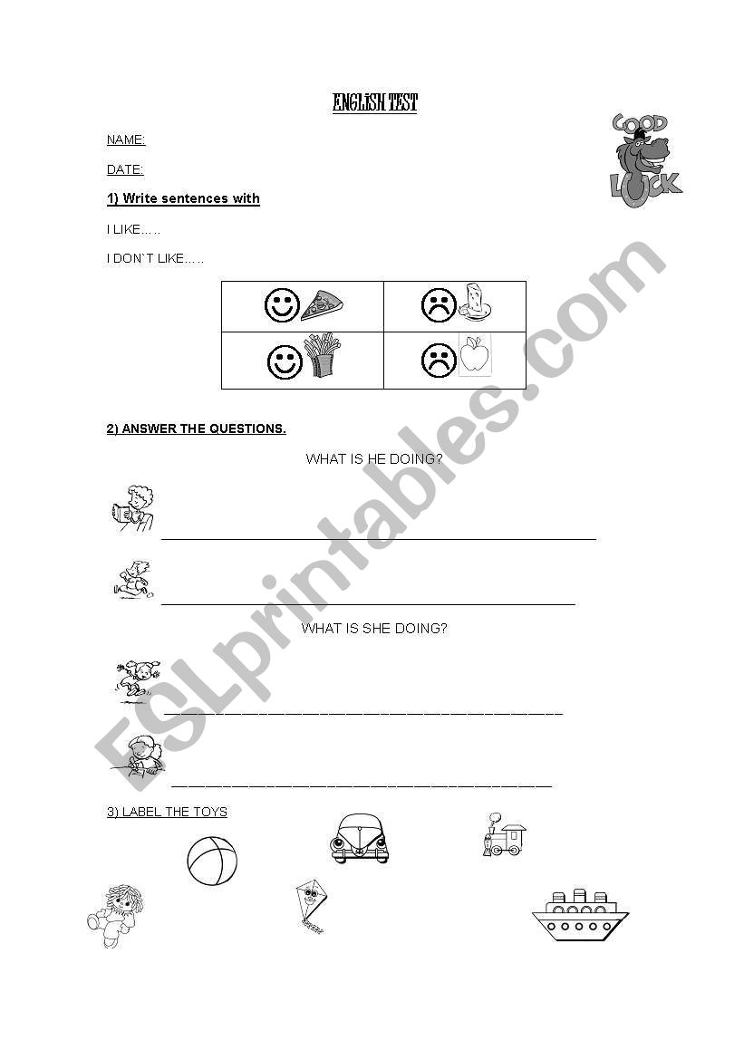 test for kids worksheet