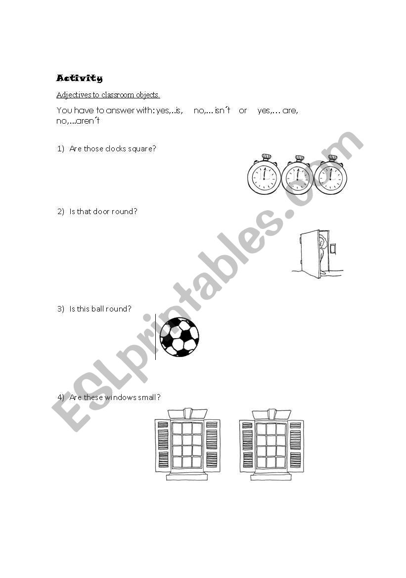 classroom objects worksheet