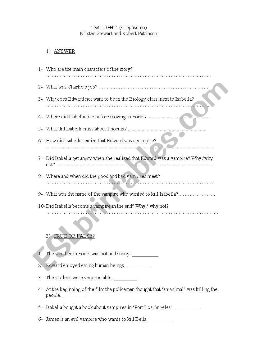 Twilight - Crecspulo worksheet