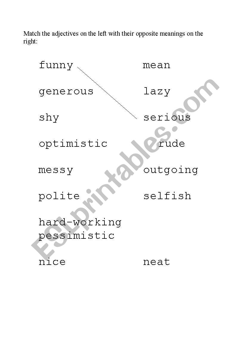 Personality adjectives worksheet