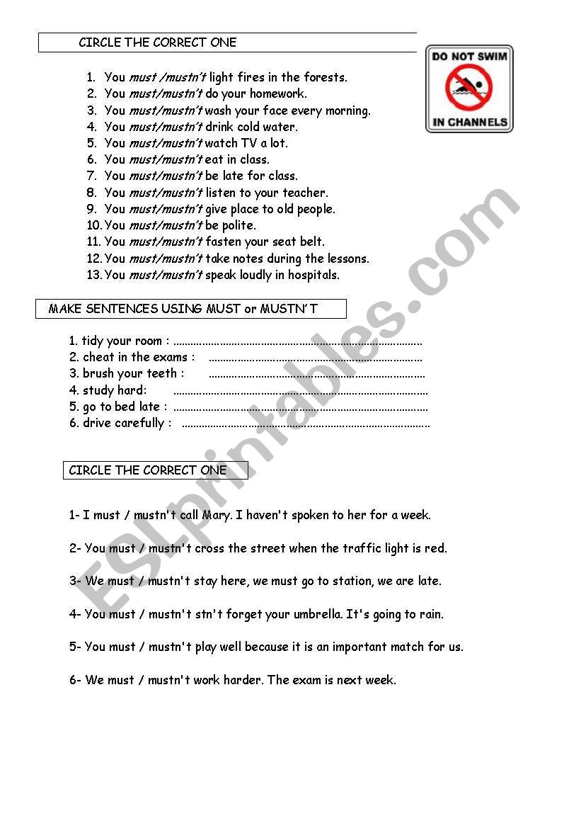 Must Mustn´t - ESL worksheet by kirsten25