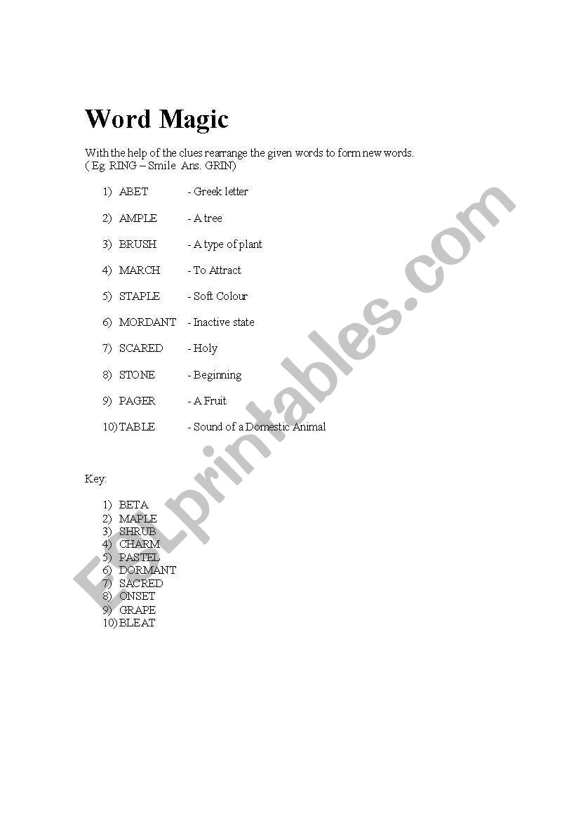 word magic worksheet