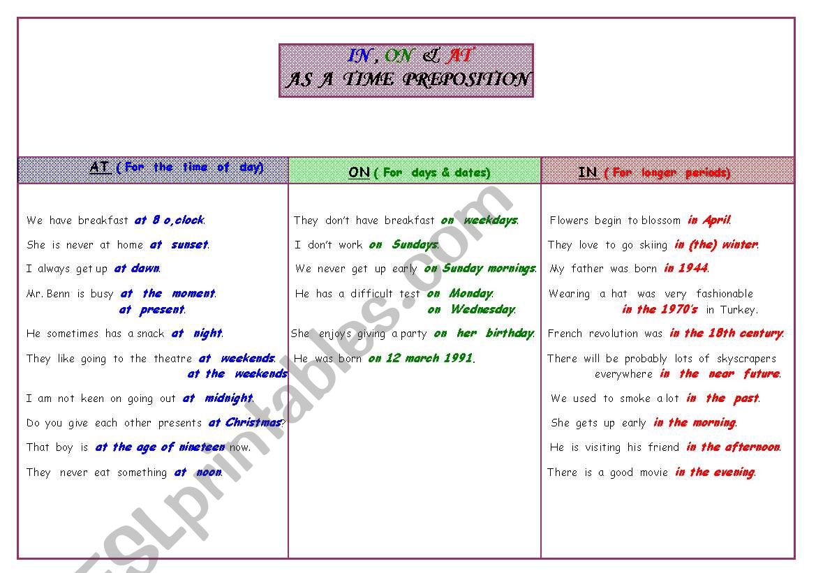 Prepositions worksheet