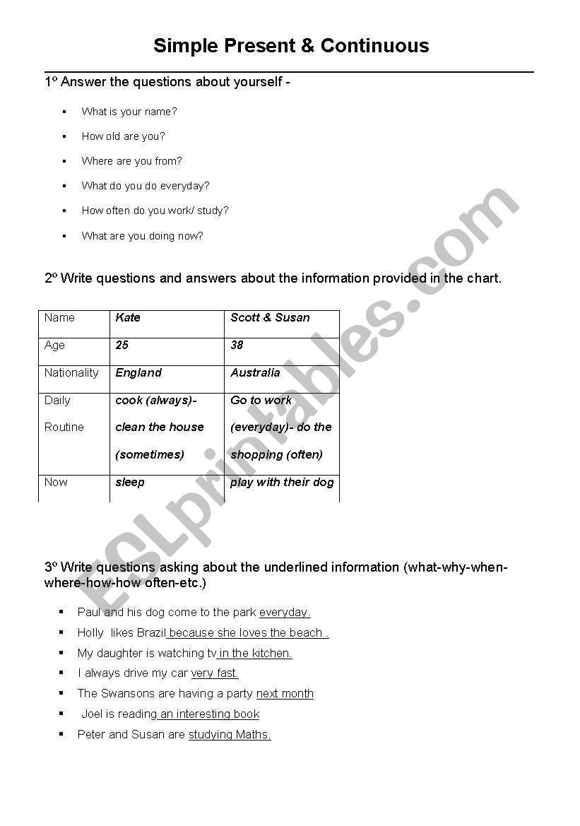 Simple Present & Continuous: Questions