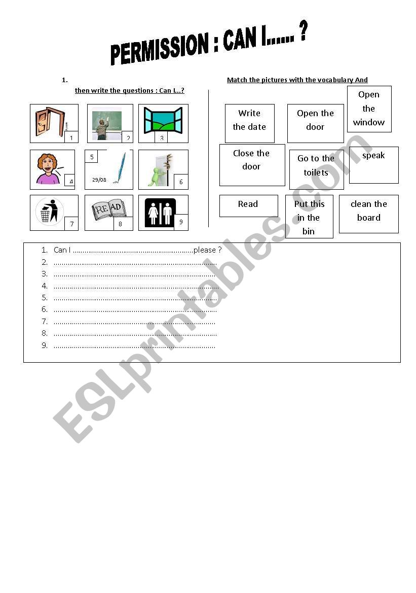 PERMISSION  IN THE CLASSROOM worksheet