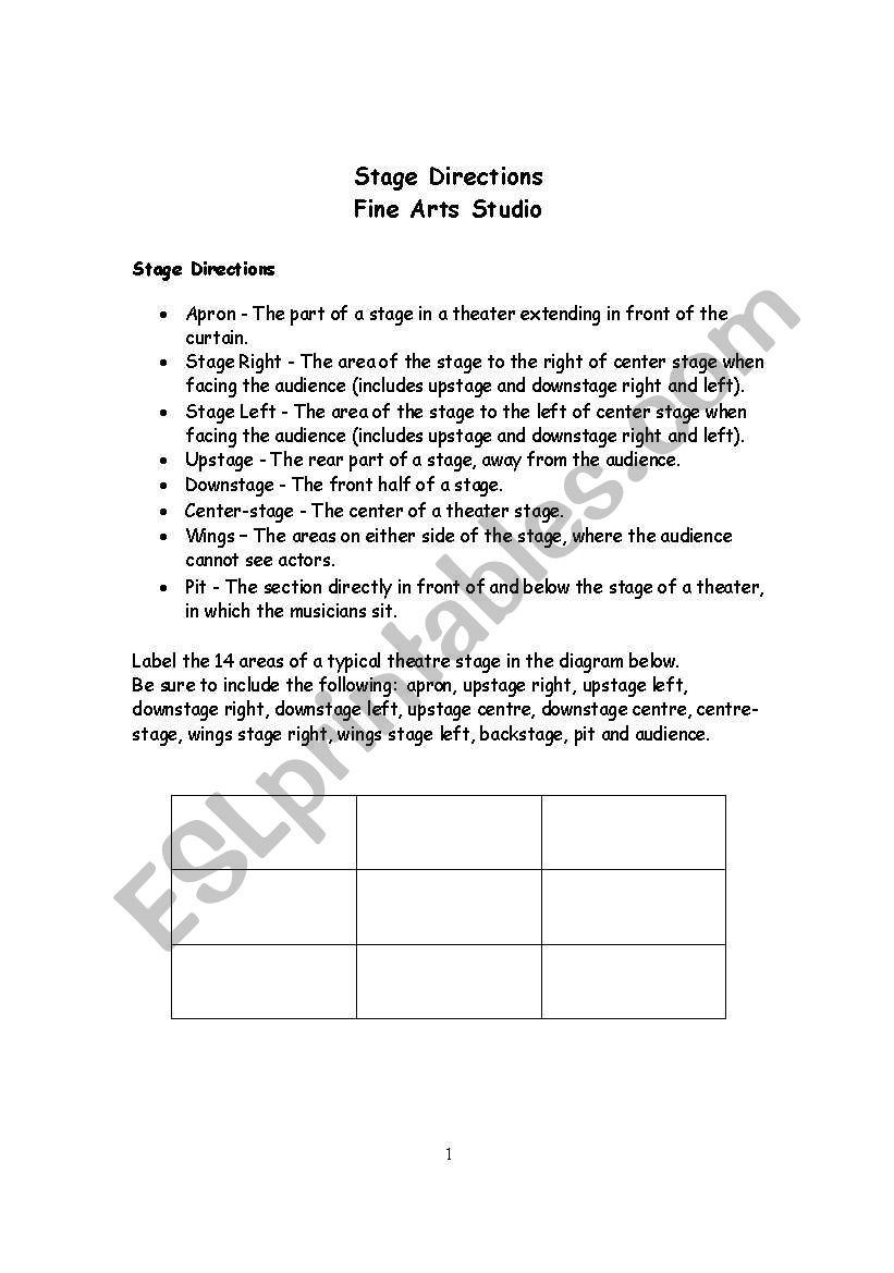 Learning Stage Directions worksheet