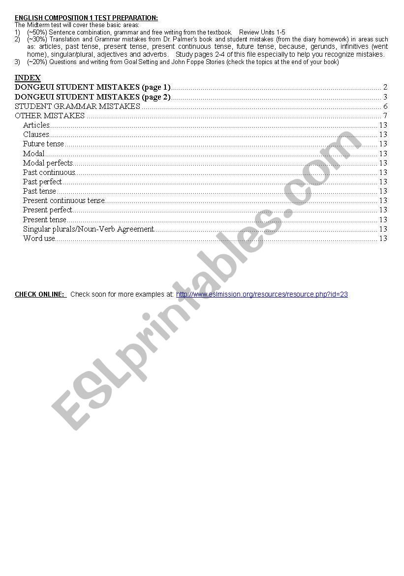 common errors worksheet