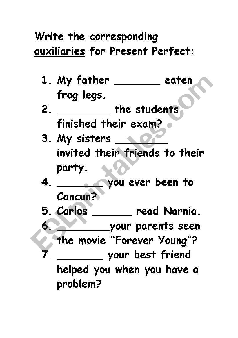 Practice of auxiliaries for Present Perfect