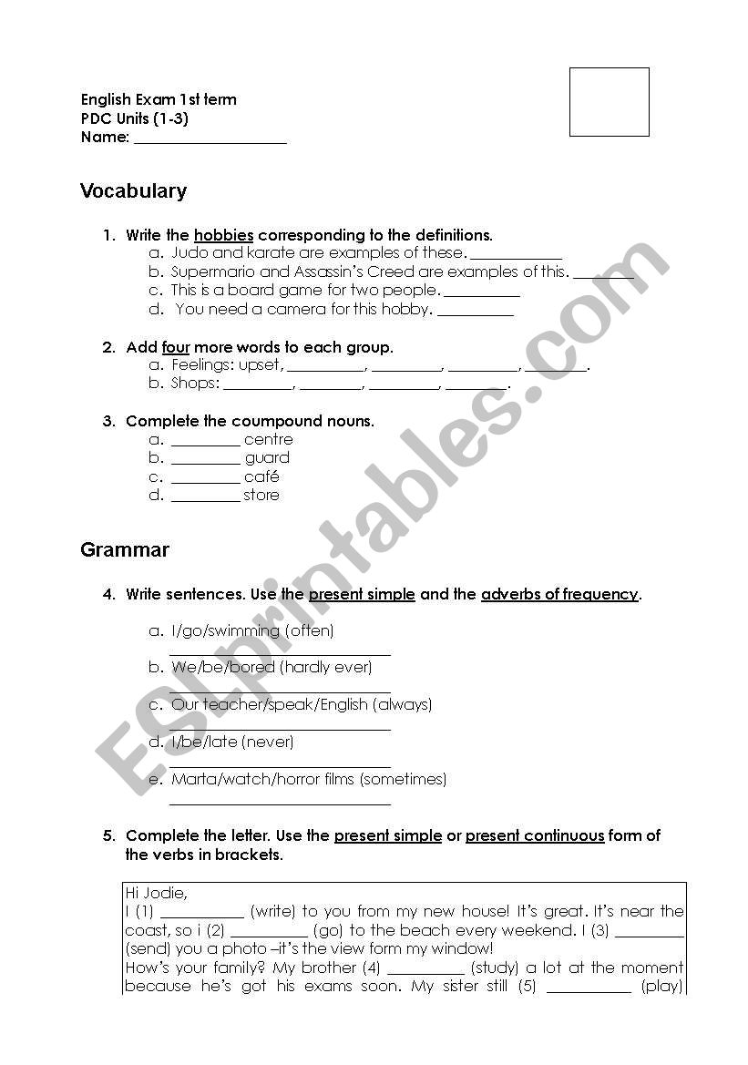 English Exam for 3rd year Secondary Education (PDC)