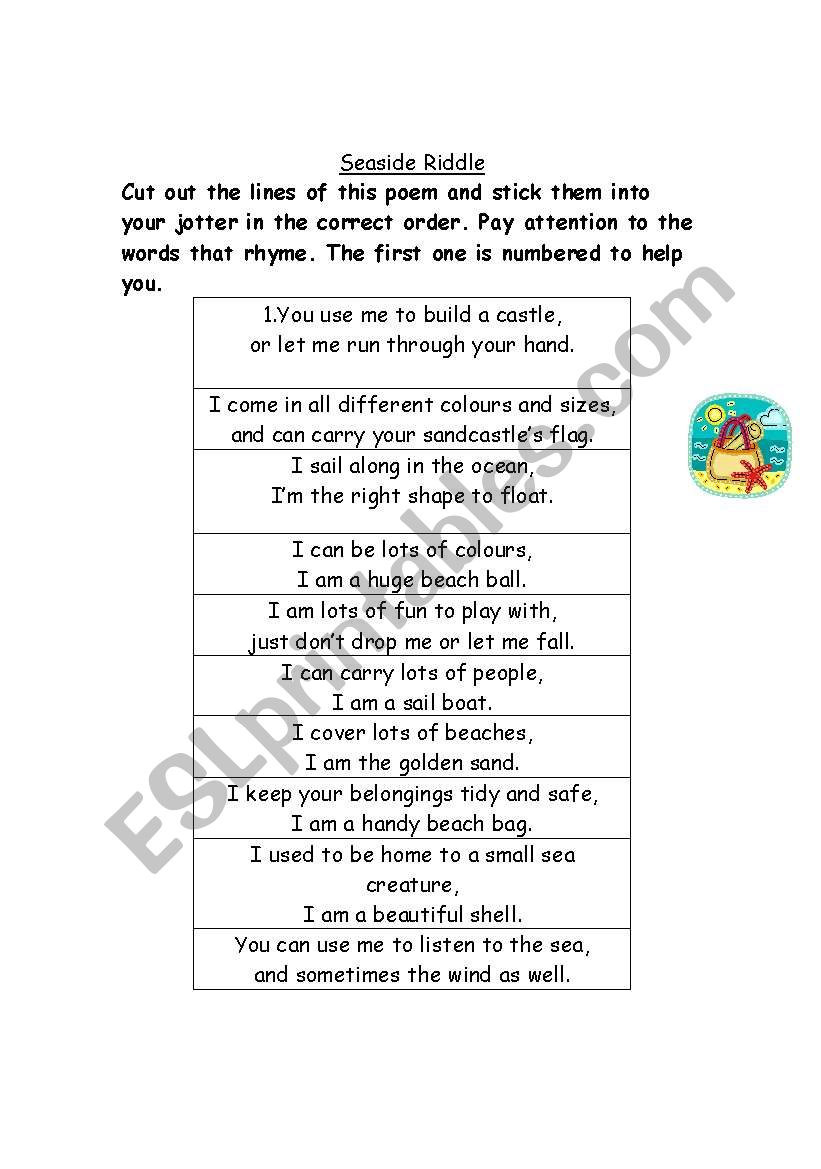 Seaside Riddle - sequencing activity