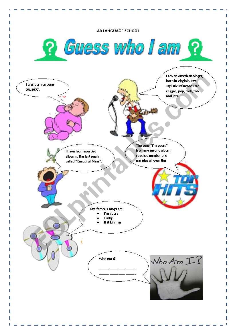 Guess Who I am - Jason Mraz worksheet