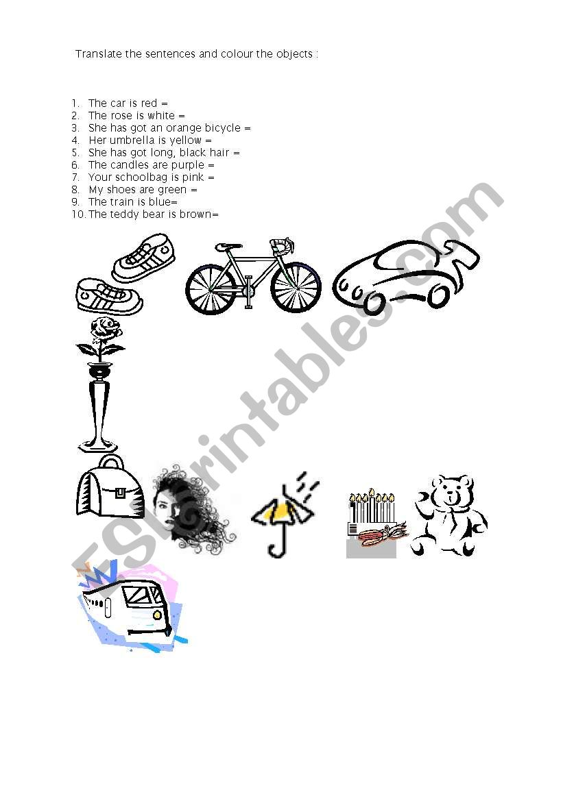 Colour the objects worksheet