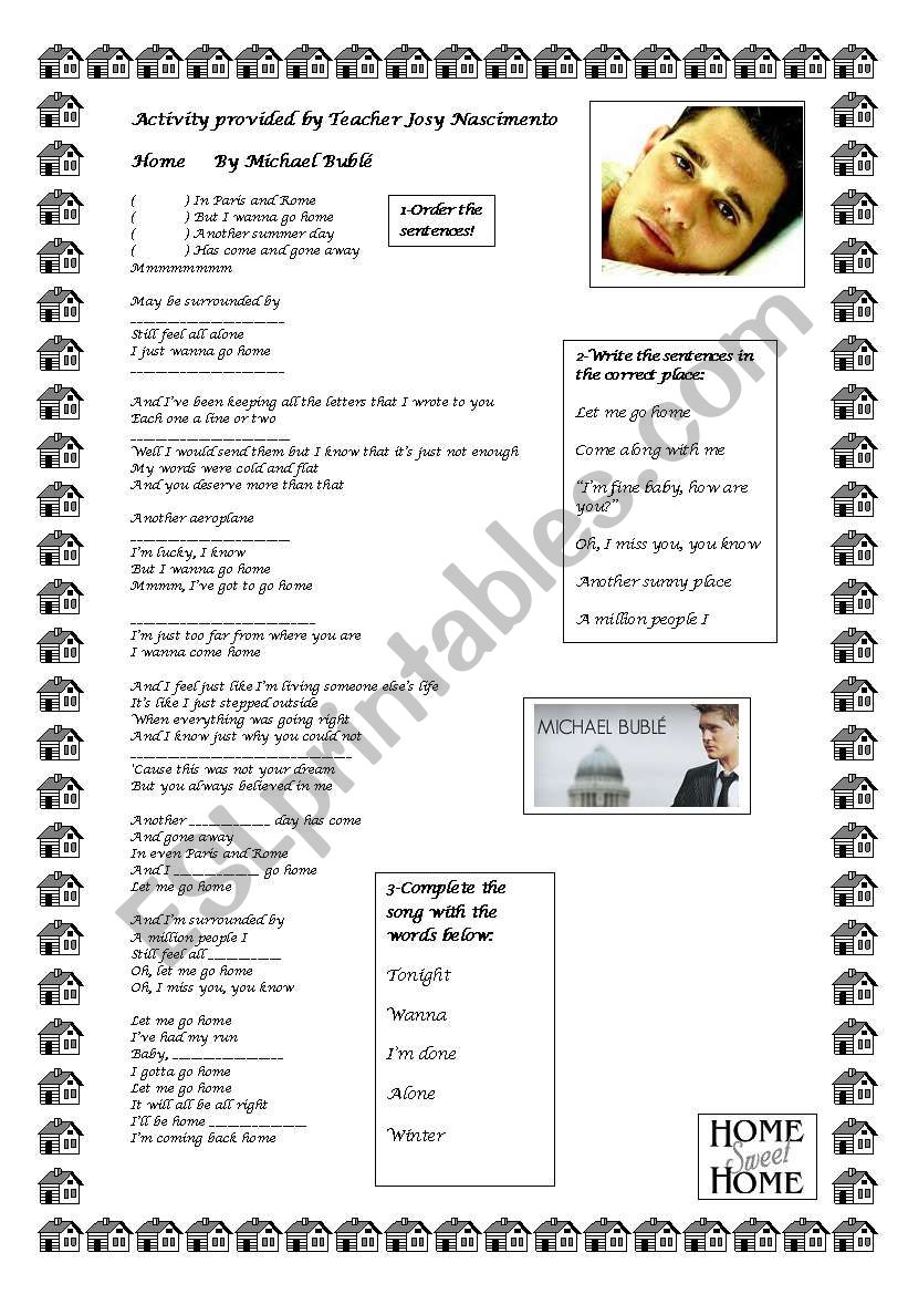 Michael Buble - Home song and nurser…: English ESL worksheets pdf