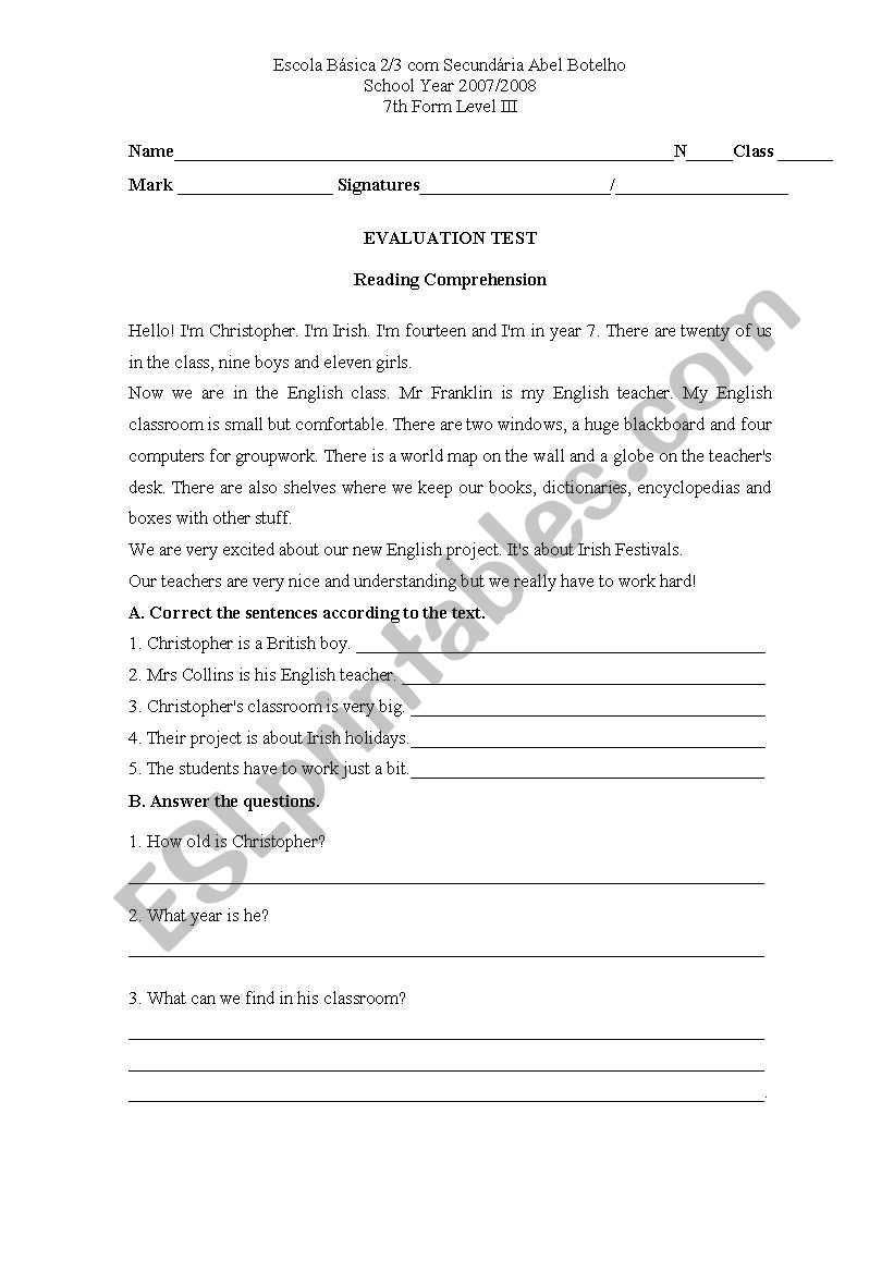 Test paper (school material) worksheet