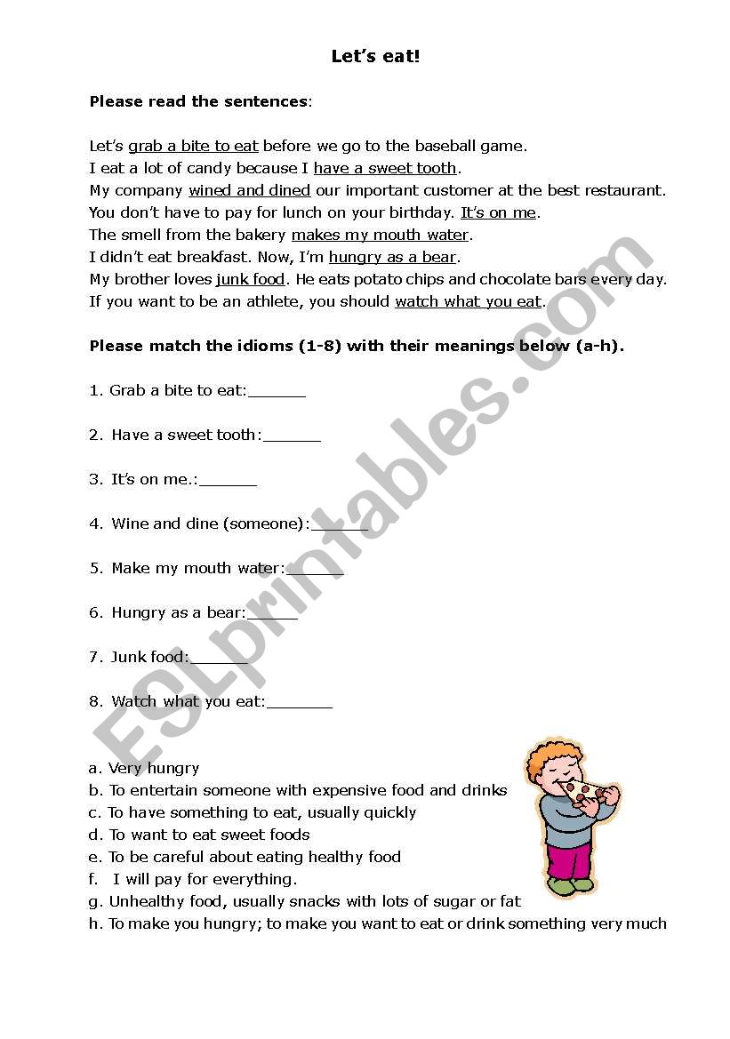 Dining Idioms worksheet