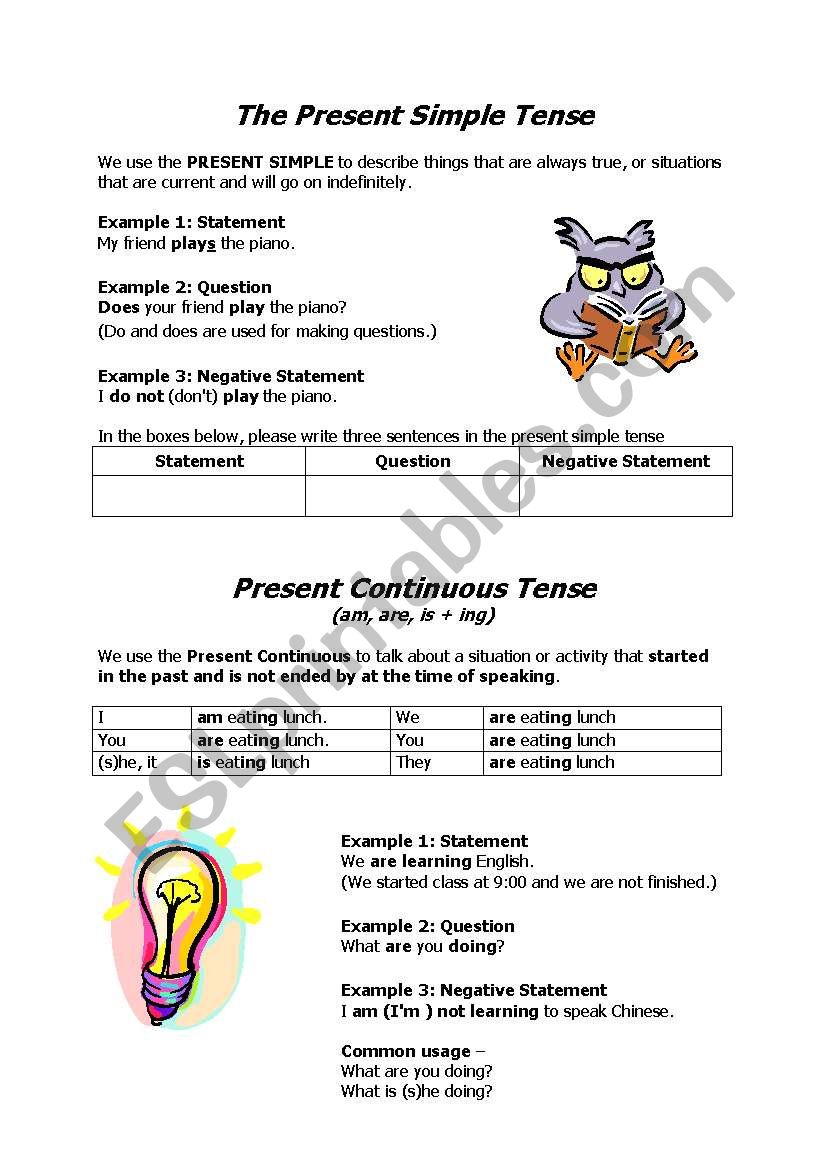 present continuous tense worksheet