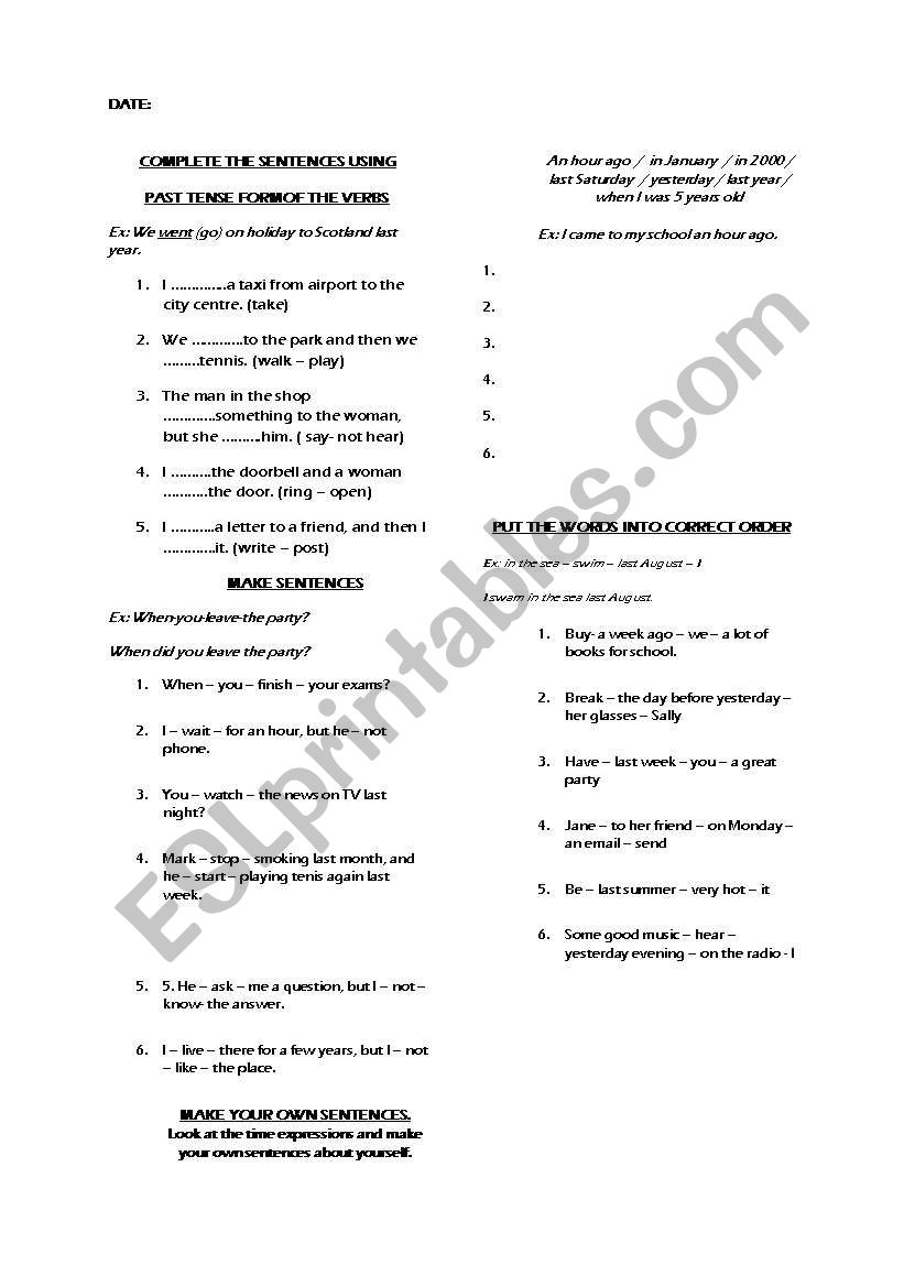 past simple worksheet