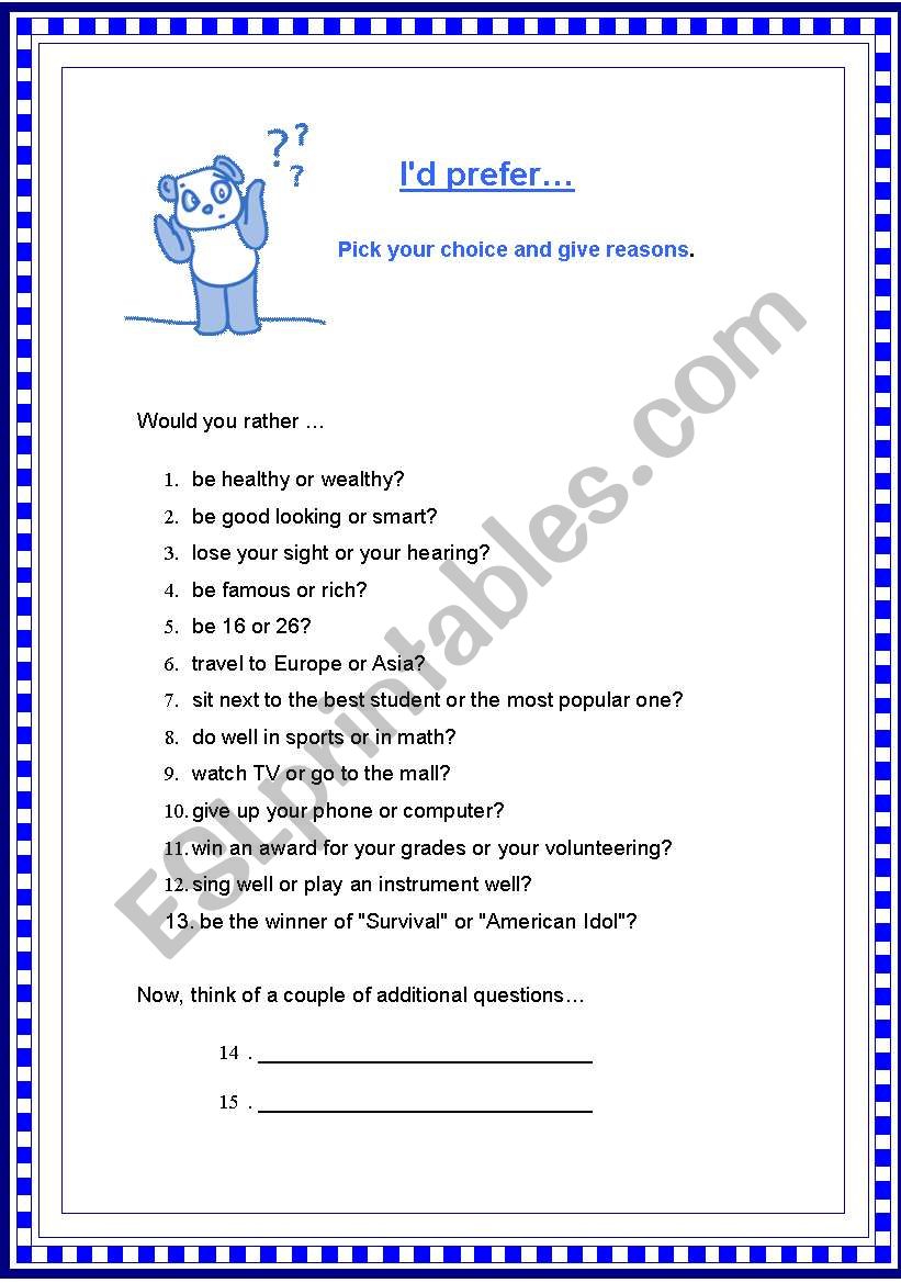 i´d prefer - ESL worksheet by jwld