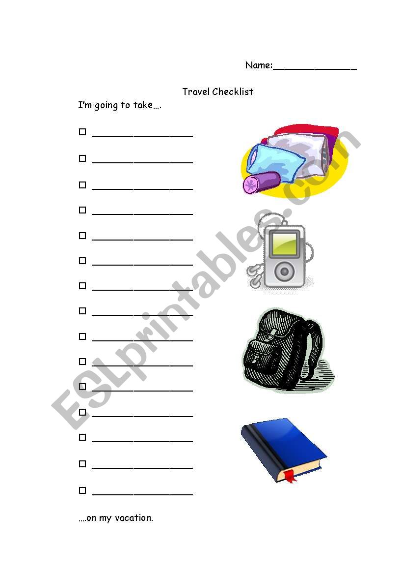 Travel Checklist worksheet