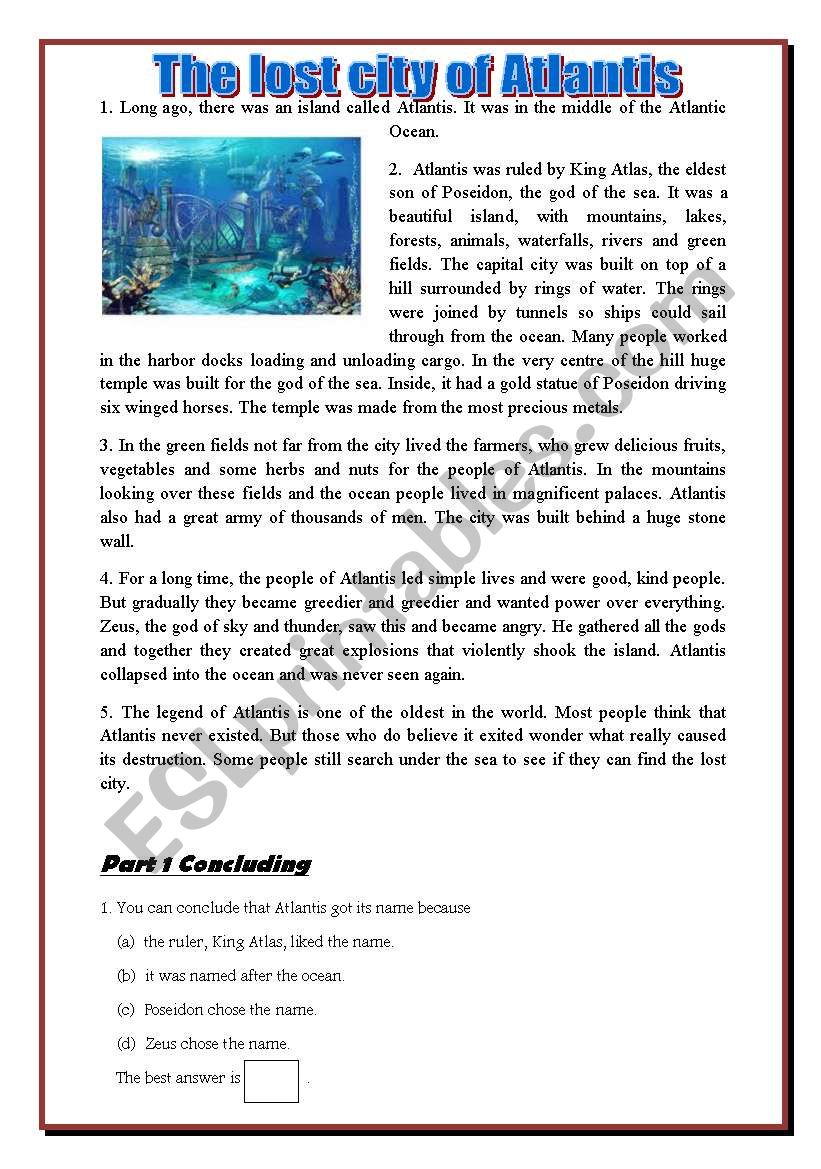 The lost city of Atlantis worksheet