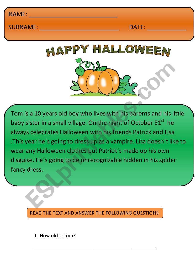 happy halloween worksheet