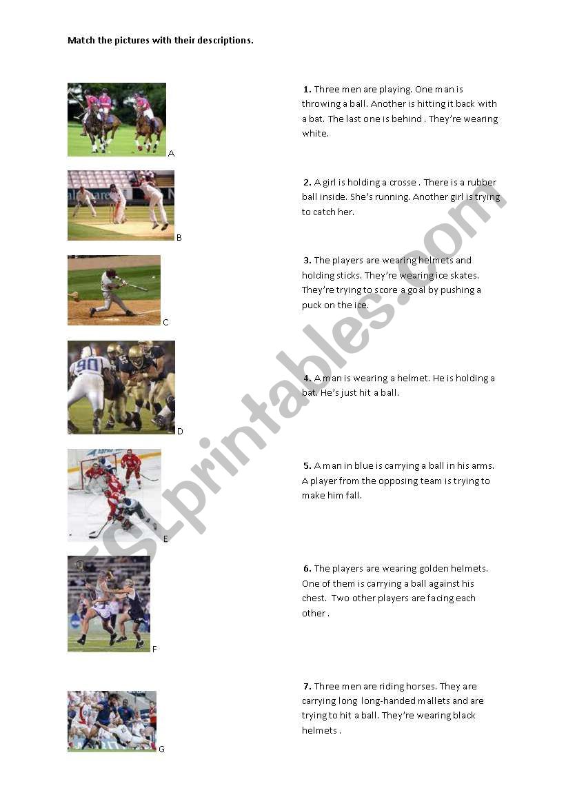 Sports descriptions worksheet