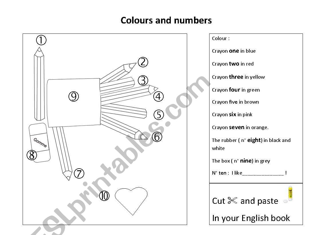 Colours and numbers worksheet