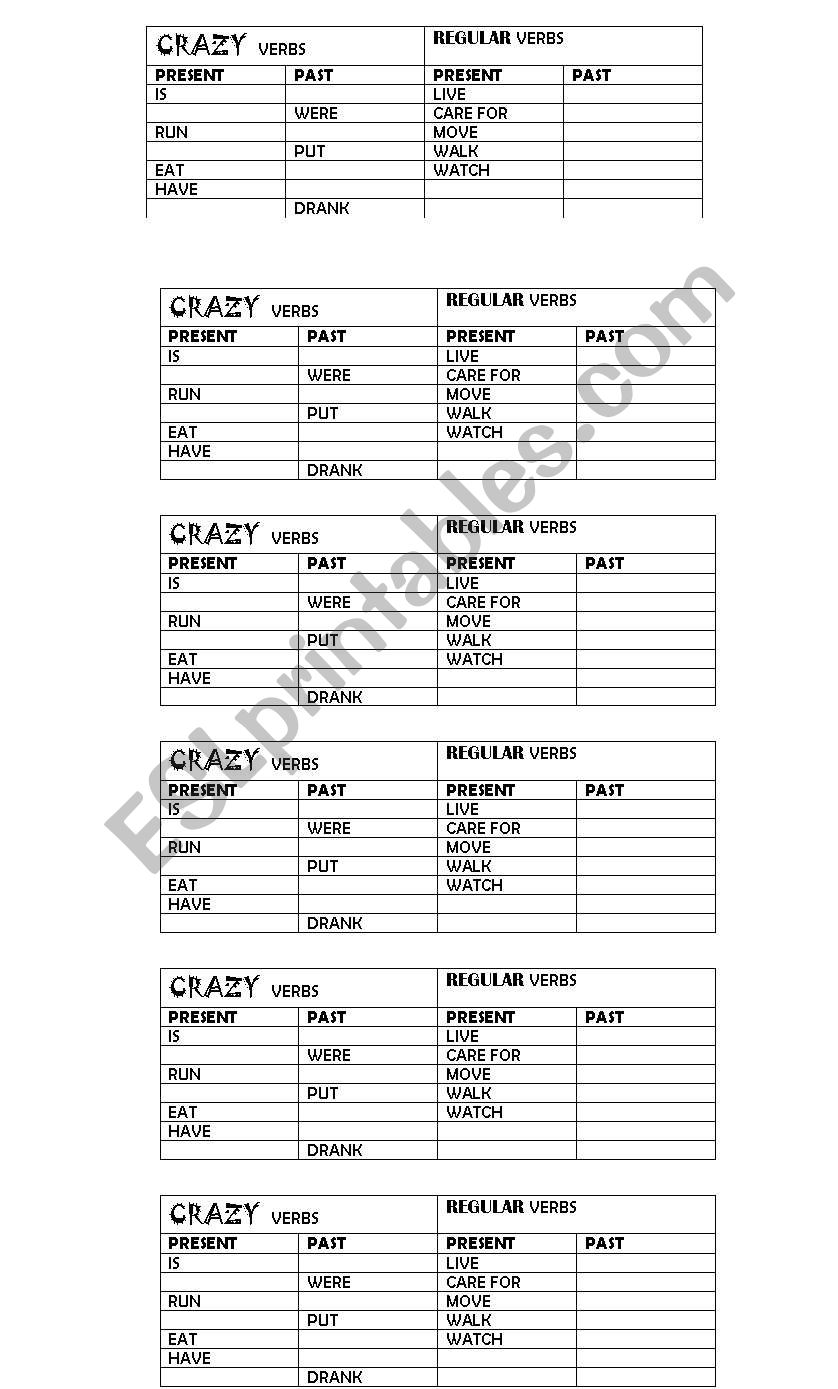 Common Regular & Irregular Verbs