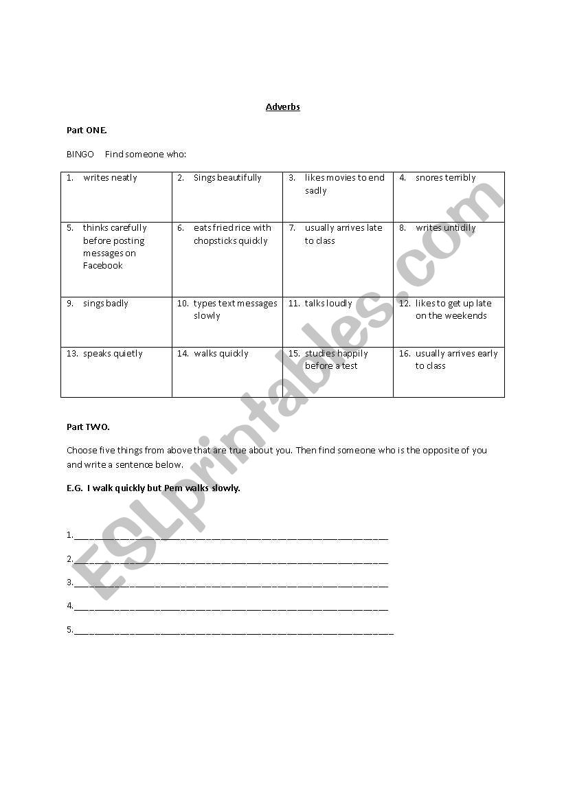 Describing Adverbs worksheet