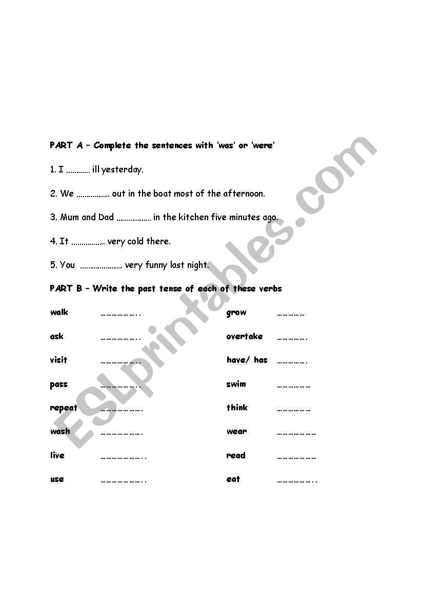 past tense worksheet