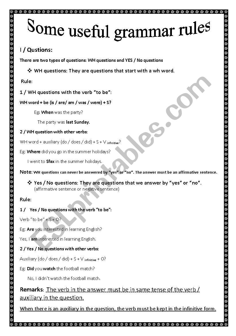 Some useful grammar points worksheet